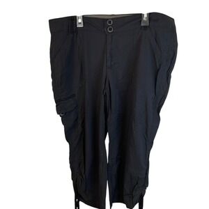 Black Cargo Capri‎ Pants Womens Drawstring Cropped Utility Casual Trousers